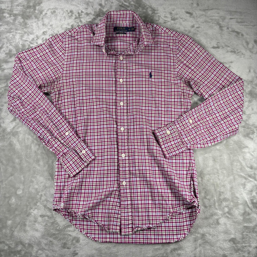 Polo Ralph Lauren Slim Fit Plaid Button Down Shirt Mens Small Magenta Blue Green